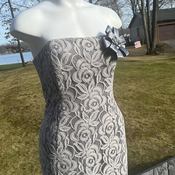 Suzi Chin Maggy Boutique lovely lace strapless dress 10-12 - Picture 3 of 11